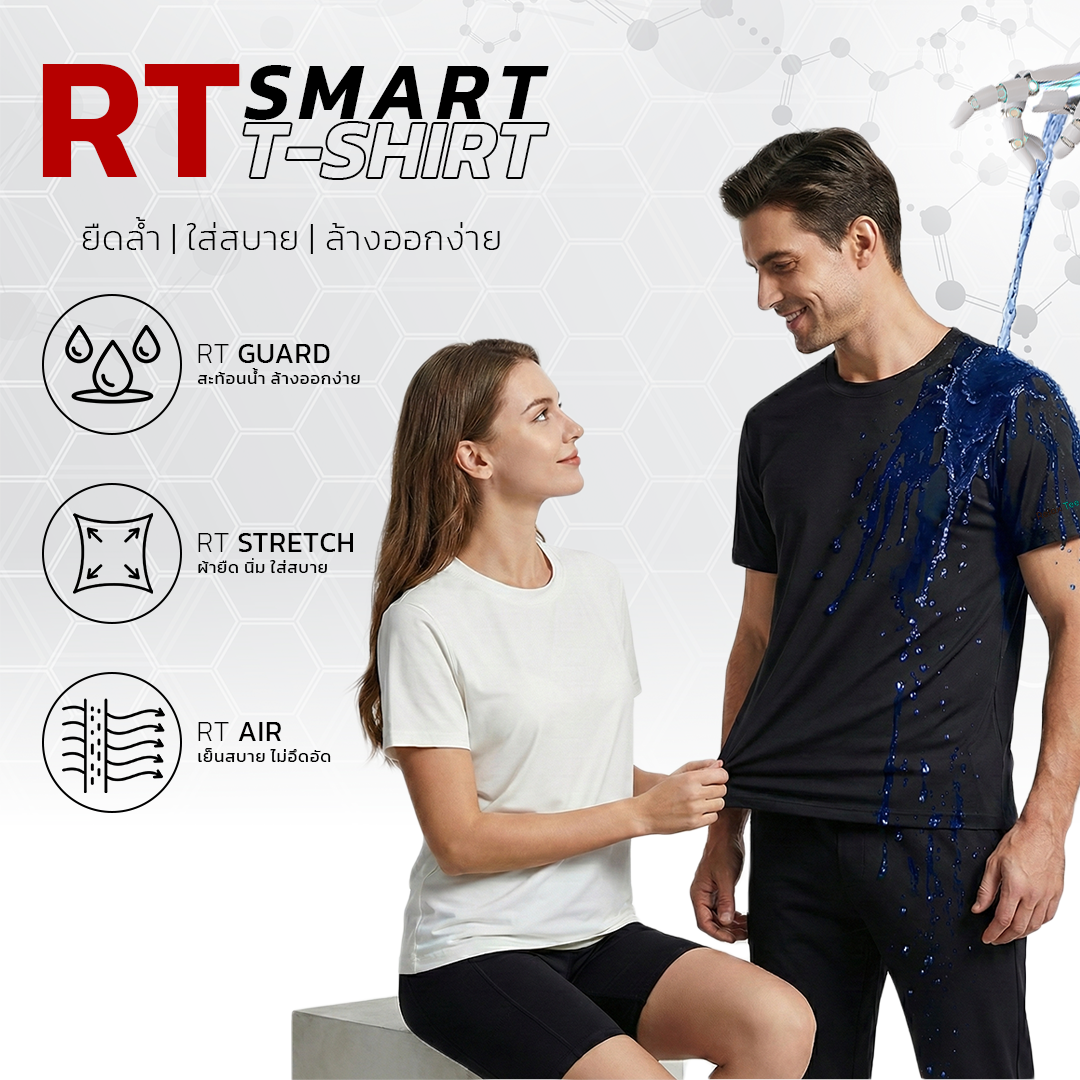 RelaxTee เสื้อยืดแขนสั้นยูนิเซ็กส์ 3 การป้องกัน ระบายอากาศดี สวมใส่สบาย กันน้ำ กันน้ำมัน กันคราบ ผ้าฝ้ายแท้ 100% อ่อนโยน